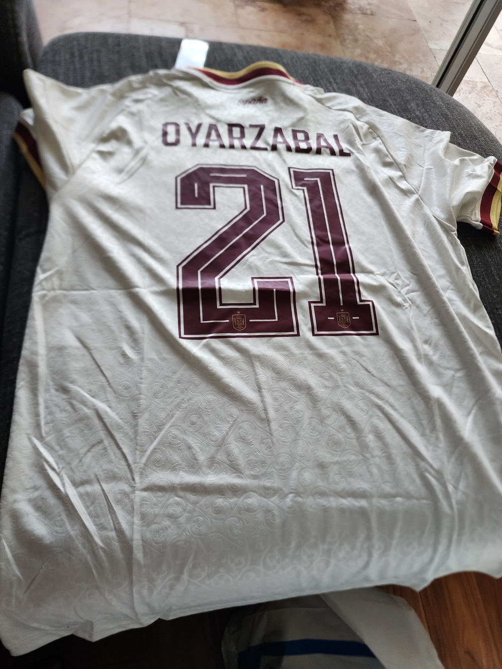 Men's White Football Jersey with Maroon Trim - Oyarzabal #21
